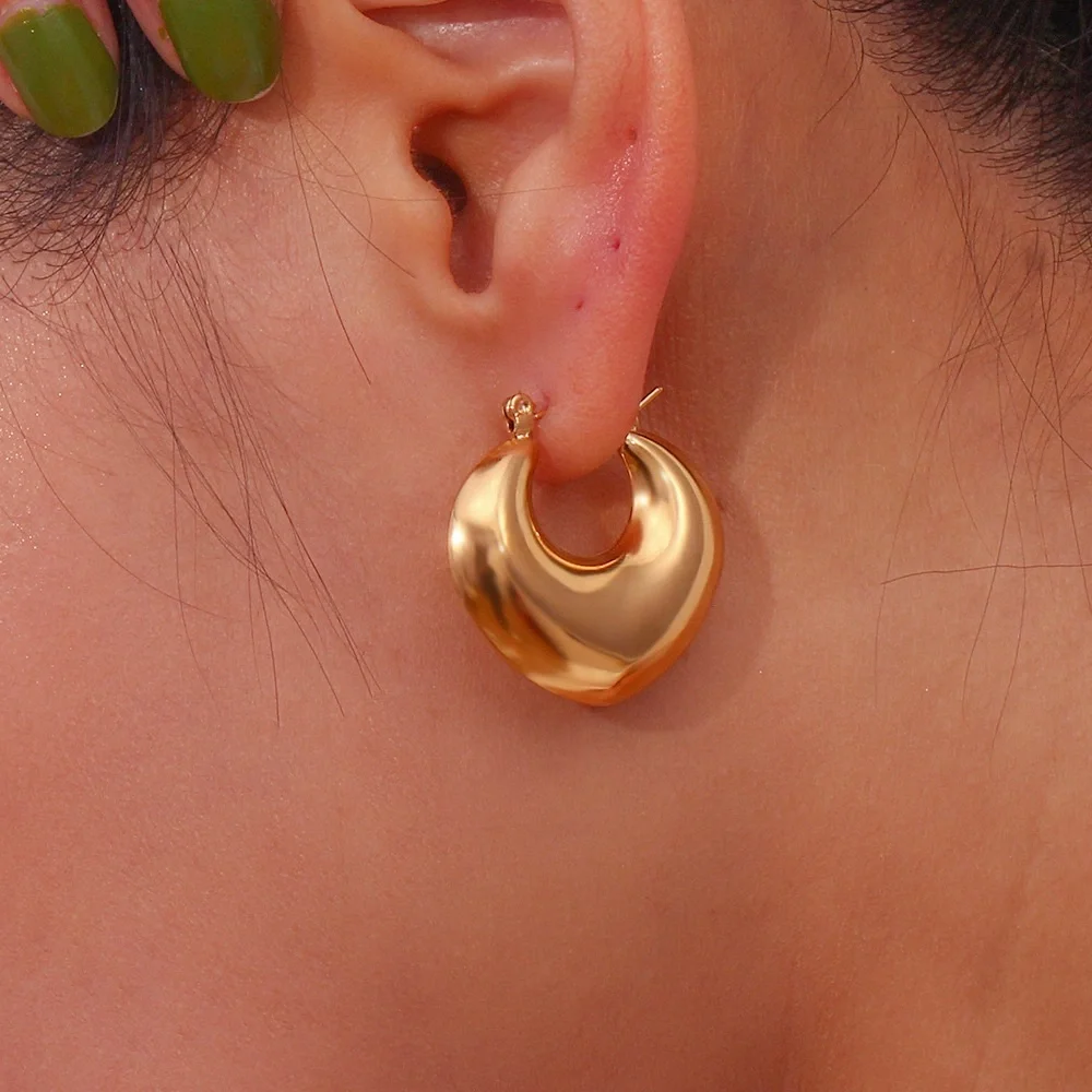 18K Gold Plated Hoop Earrings*Chunky Heart Earrings*Waterproof Jewelry - Picture 3 of 11